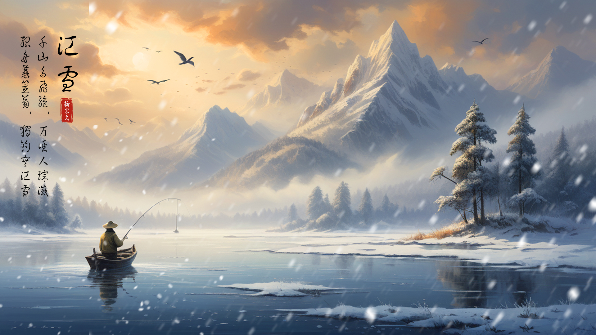 水墨画　独釣寒江雪 水墨画 独釣寒江雪 水墨画独釣寒江雪