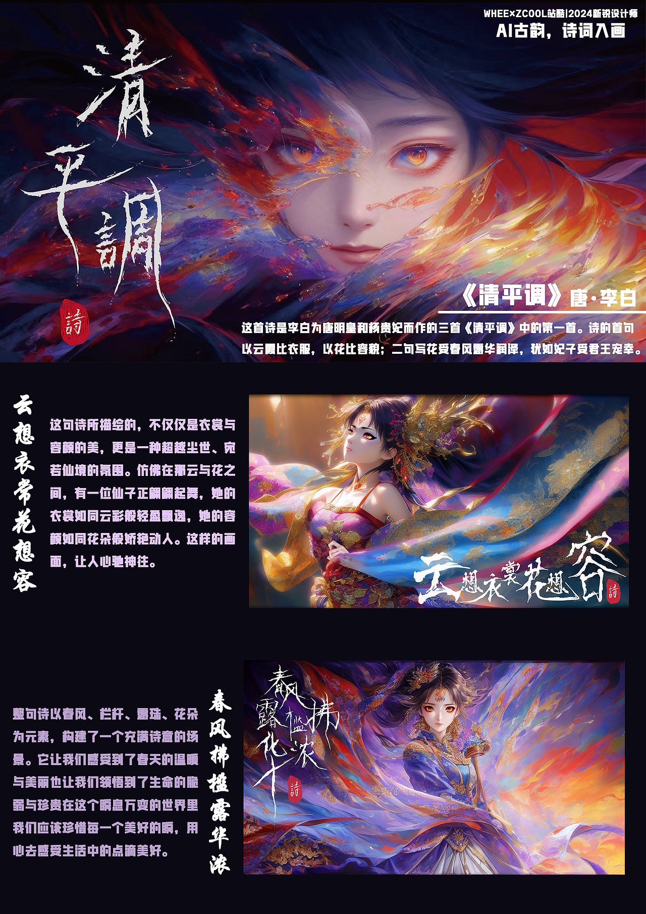 WHEE×ZCOOL《清平调》李白“云想衣裳花想容，春风拂槛露华浓。”