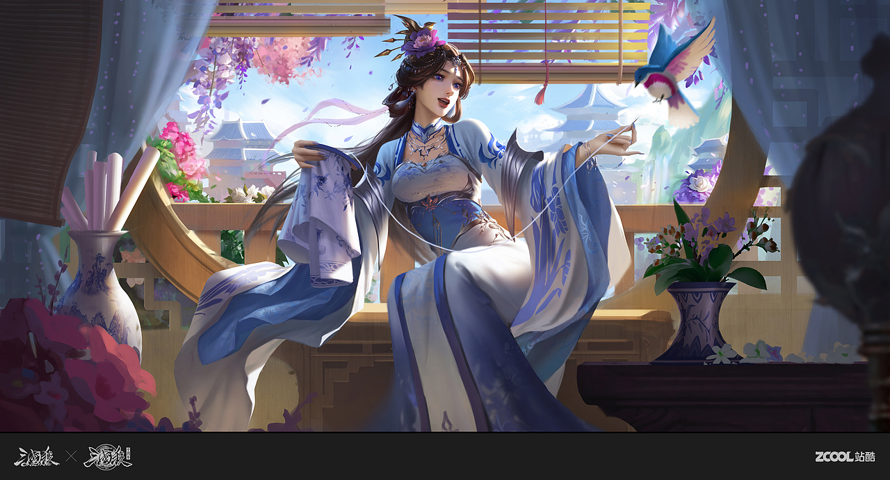三国杀【一将成名-国潮典韵】青花瓷-薛灵云（图ZMzQ4MjYwODA4） - 概念设定 - 站酷设计师许月月yue原创素材 - 站酷ZCOOL