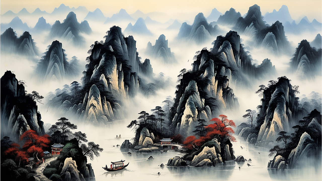 漆线雕刻曲境渺茫虚妄,黑柳百重罗绡氤氲翠微