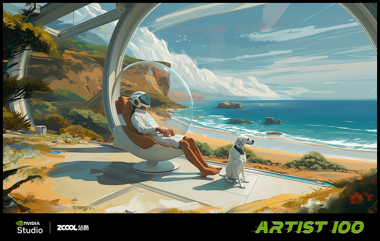 2080年，边看海，边工作（图ZMzY4MDUzNTA0） - AI作品 - 站酷设计师金牌序曲原创素材 - 站酷ZCOOL