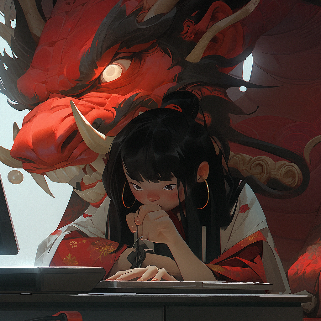 除夕逐渐暴躁的加班龙（图ZMzYwNDI4ODQ4） - AI作品 - 站酷设计师Radon原创素材 - 站酷ZCOOL