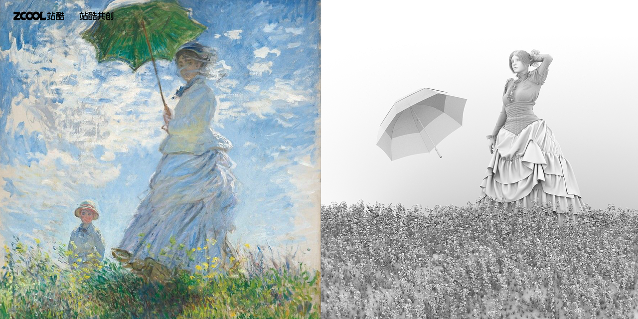 原作：莫奈（法国）《撑阳伞的女人》