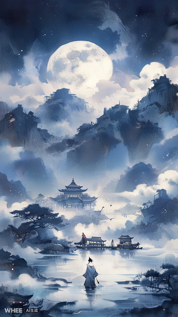 夢里不知身是客,滿船清夢壓星河（圖ZMzY1MzU1Mzg0） - AI作品 - 站酷設(shè)計師愛污及污原創(chuàng)素材 - 站酷ZCOOL