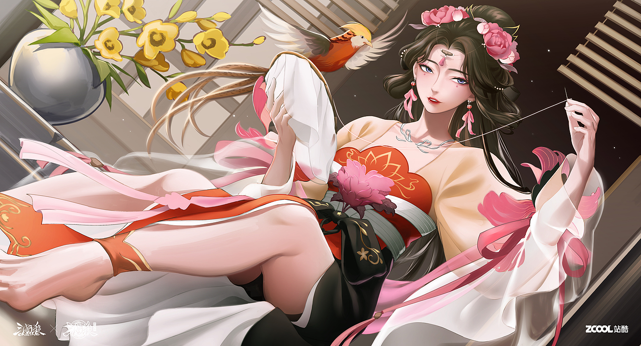 【三國(guó)殺|插畫(huà)】薛靈蕓皮膚設(shè)計(jì)-蜀繡（圖ZMzQ2ODY0Nzky） - 概念設(shè)定 - 站酷設(shè)計(jì)師閑雜人ANGEL原創(chuàng)素材 - 站酷ZCOOL