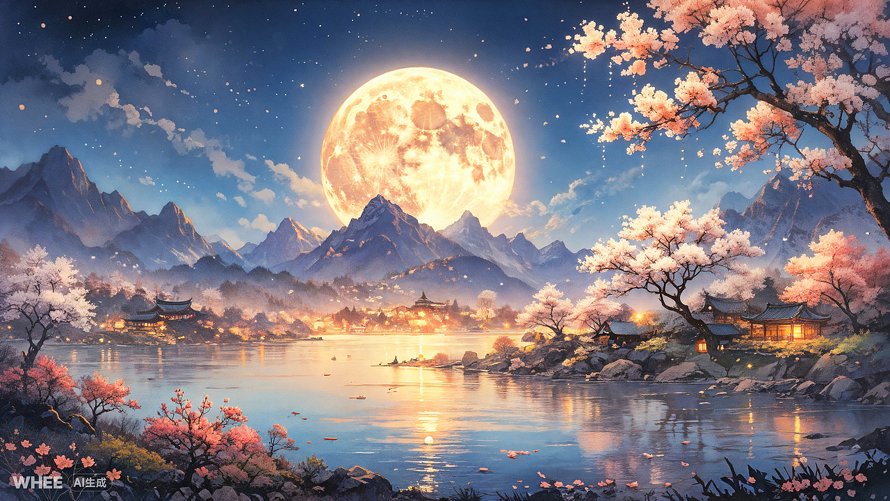 《春江花月夜》--月照花林皆似霰（图ZMzY1NDYxMzQw） - AI作品 - 站酷设计师竹月原创素材 - 站酷ZCOOL