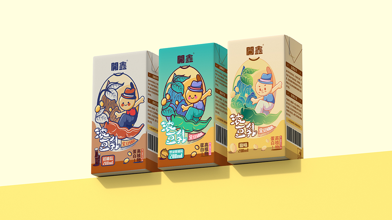 開鑫浓豆乳品牌包装设计丨三种风格三种口味