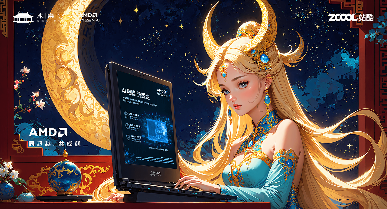 AIGC,一键起飞。月神引领，AI智行。（图ZMzU2OTMyMTg0） - AI作品 - 站酷设计师Fletching原创素材 - 站酷ZCOOL