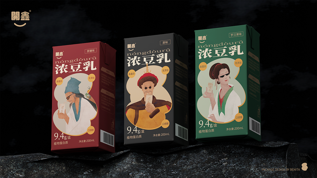 新中式 浓豆乳 | 開鑫浓豆乳包装设计（图ZMzUyMDg2NDQ4） - 包装 - 站酷设计师Benita_原创素材 - 站酷ZCOOL