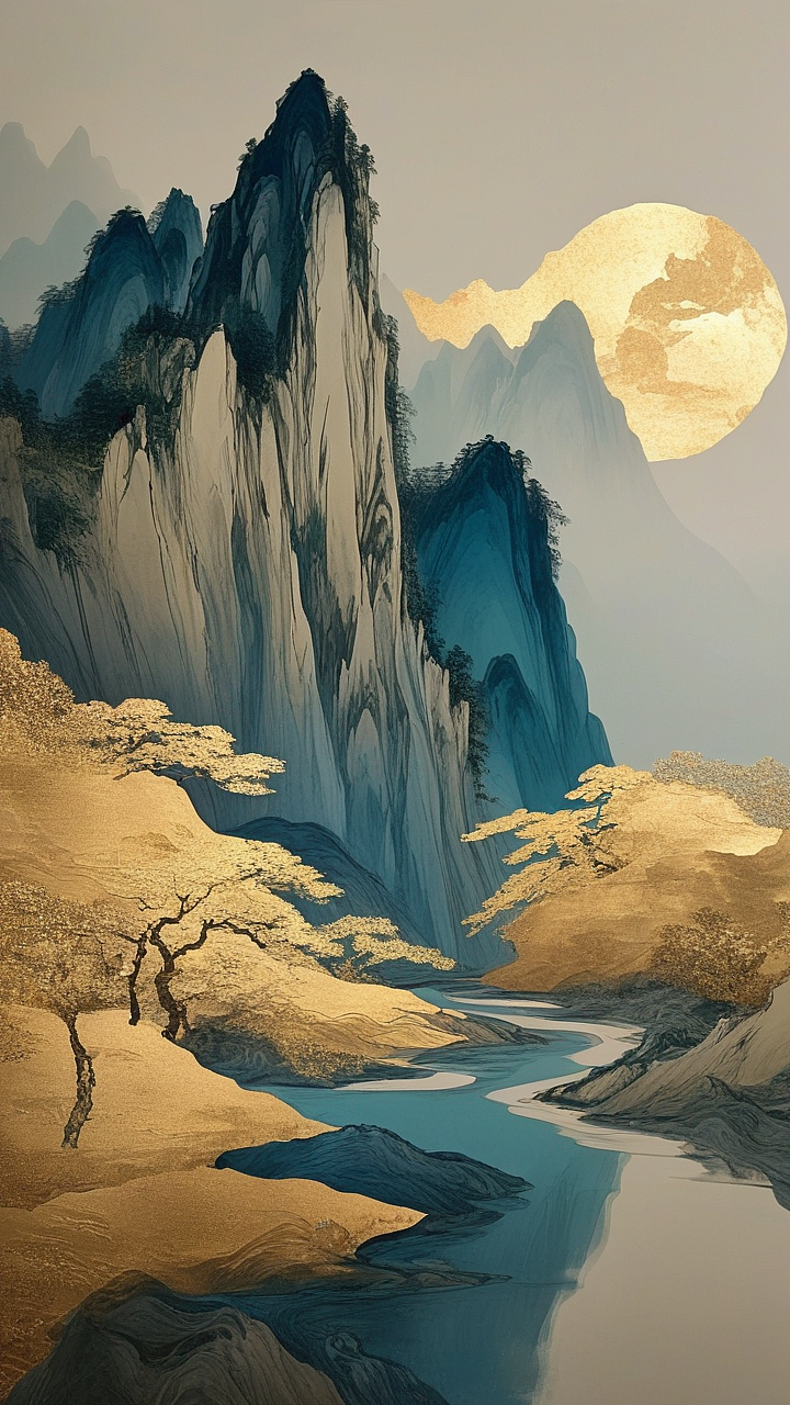 鎏金千里江山图之二（图ZMzY4NTY4OTE2） - AI作品 - 站酷设计师iorl原创素材 - 站酷ZCOOL