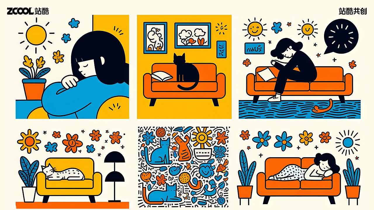 躺平100｜我和猫系列----AICG创作涂鸦（图ZMzY5NTkwOTYw） - 艺术插画 - 站酷设计师大家鼠原创素材 - 站酷ZCOOL