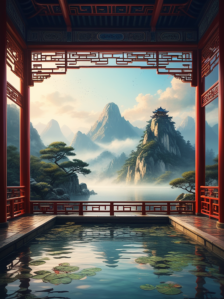 水光瀲滟晴方好，山色空蒙雨亦奇。（圖ZMzYzMzI4NTQ0） - AI作品 - 站酷設計師胥晚晴原創(chuàng)素材 - 站酷ZCOOL