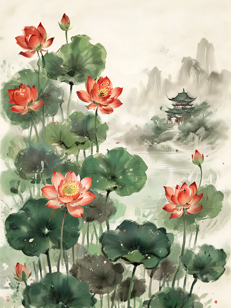 银塘朱槛麹尘波，圆绿卷新荷。