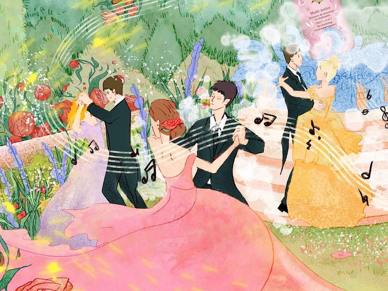 邂逅#粉嫩多巴胺少女#《春日舞会的邂逅》（图ZMzQ0MTEyNjA0） - 商业插画 - 站酷设计师挖土豆原创素材 - 站酷ZCOOL