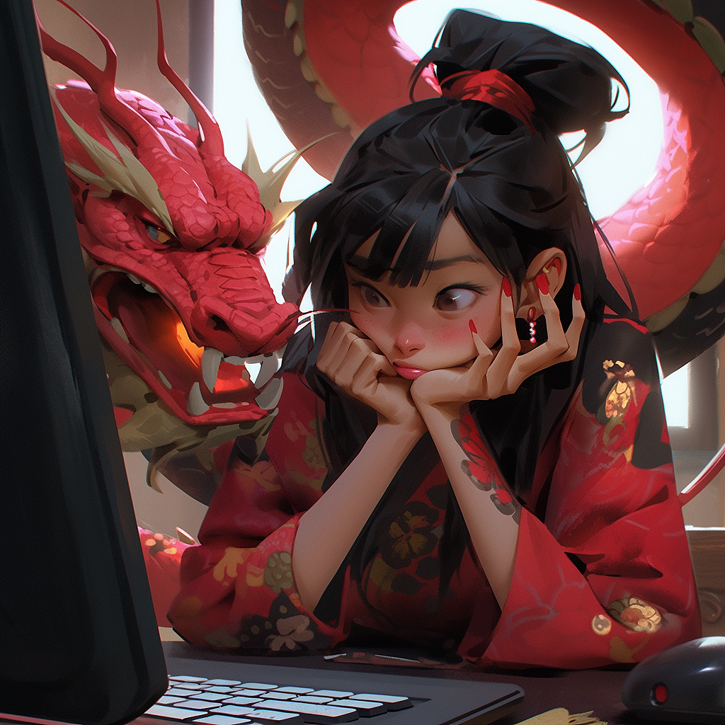 除夕逐渐暴躁的加班龙（图ZMzYwNDI4ODYw） - AI作品 - 站酷设计师Radon原创素材 - 站酷ZCOOL