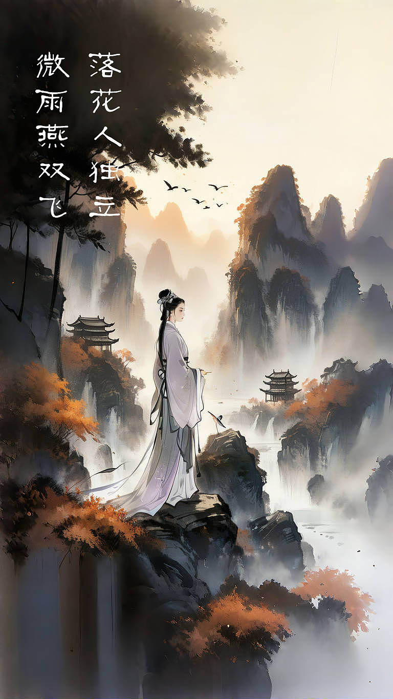 落 花 人 独 立 ， 微 雨 燕 双 飞（图ZMzY0OTAxNzU2） - AI作品 - 站酷设计师我的小命原创素材 - 站酷ZCOOL
