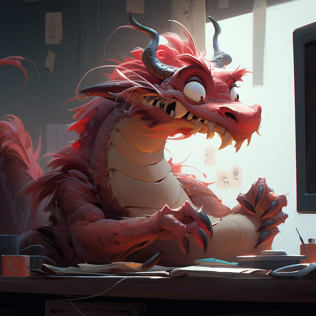 除夕逐渐暴躁的加班龙（图ZMzYwNDI4ODY4） - AI作品 - 站酷设计师Radon原创素材 - 站酷ZCOOL