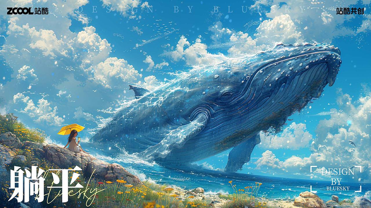 躺平-看鯨.聽海（圖ZMzY5ODI1MDAw） - 藝術(shù)插畫 - 站酷設(shè)計(jì)師Blue嚕嚕嚕原創(chuàng)素材 - 站酷ZCOOL