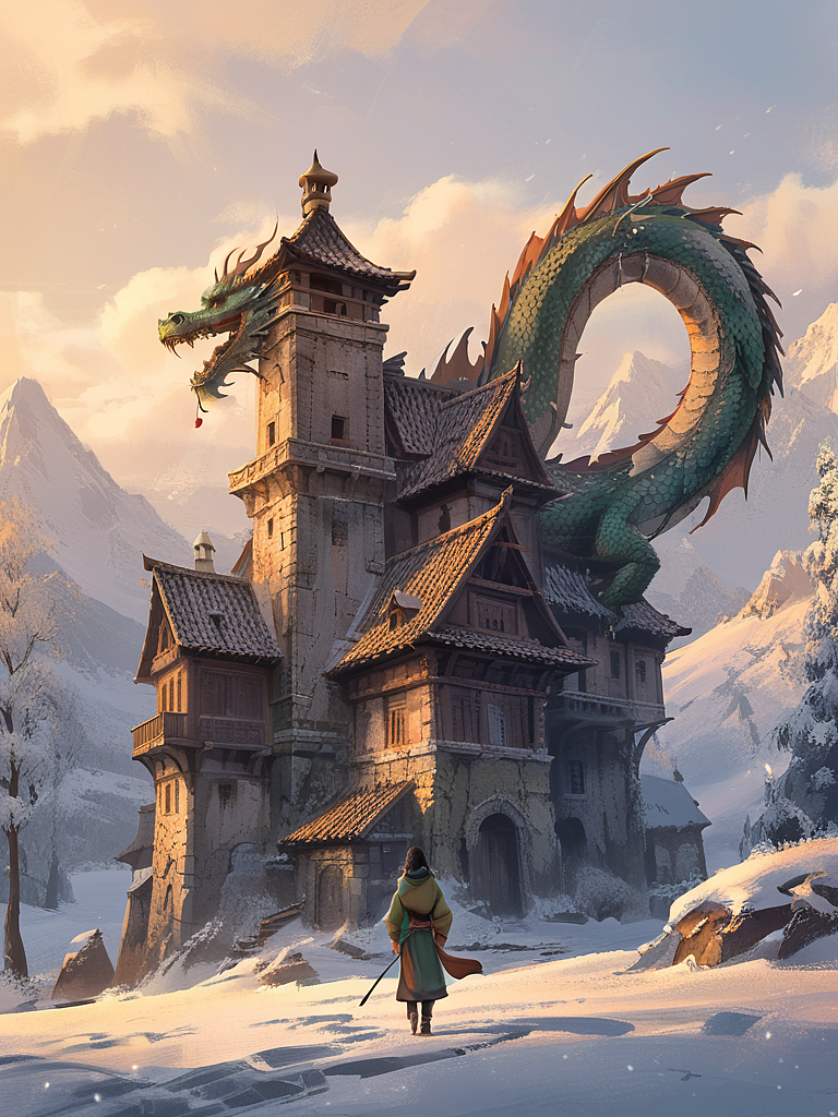 女孩与神龙（图ZMzU5MTAyMzU2） - AI作品 - 站酷设计师绮艺坊原创素材 - 站酷ZCOOL