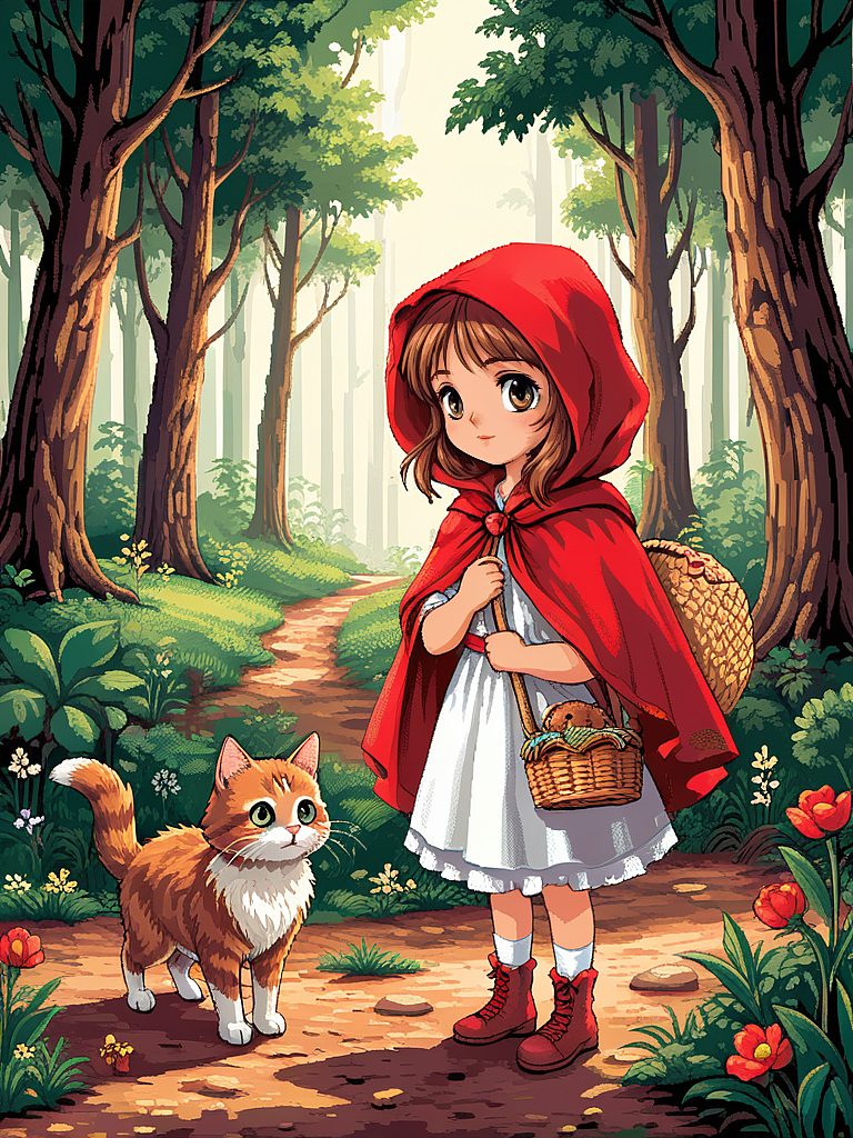 当小红帽遇到的不是灰太狼，而是小猫咪（图ZMzY5NjM1ODQ0） - AI作品 - 站酷设计师目黒琉璃原创素材 - 站酷ZCOOL