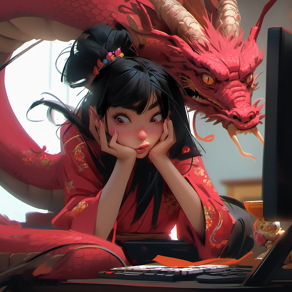 除夕逐渐暴躁的加班龙（图ZMzYwNDI4ODU2） - AI作品 - 站酷设计师Radon原创素材 - 站酷ZCOOL
