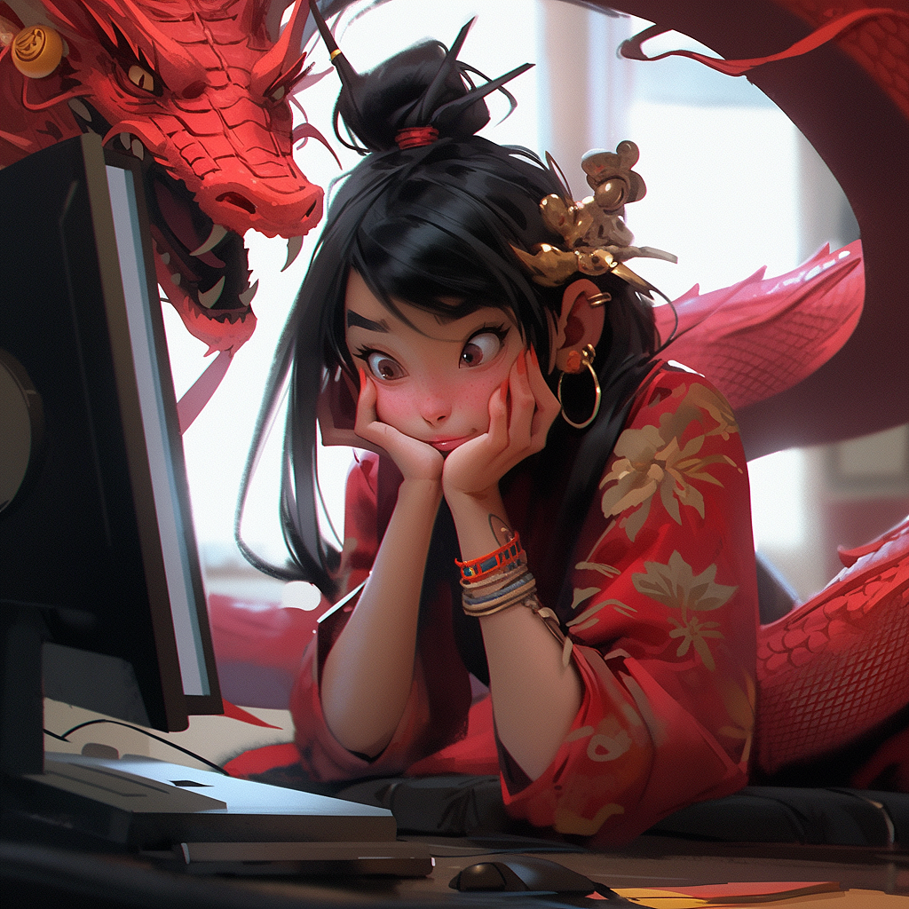 除夕逐渐暴躁的加班龙（图ZMzYwNDI4ODIw） - AI作品 - 站酷设计师Radon原创素材 - 站酷ZCOOL