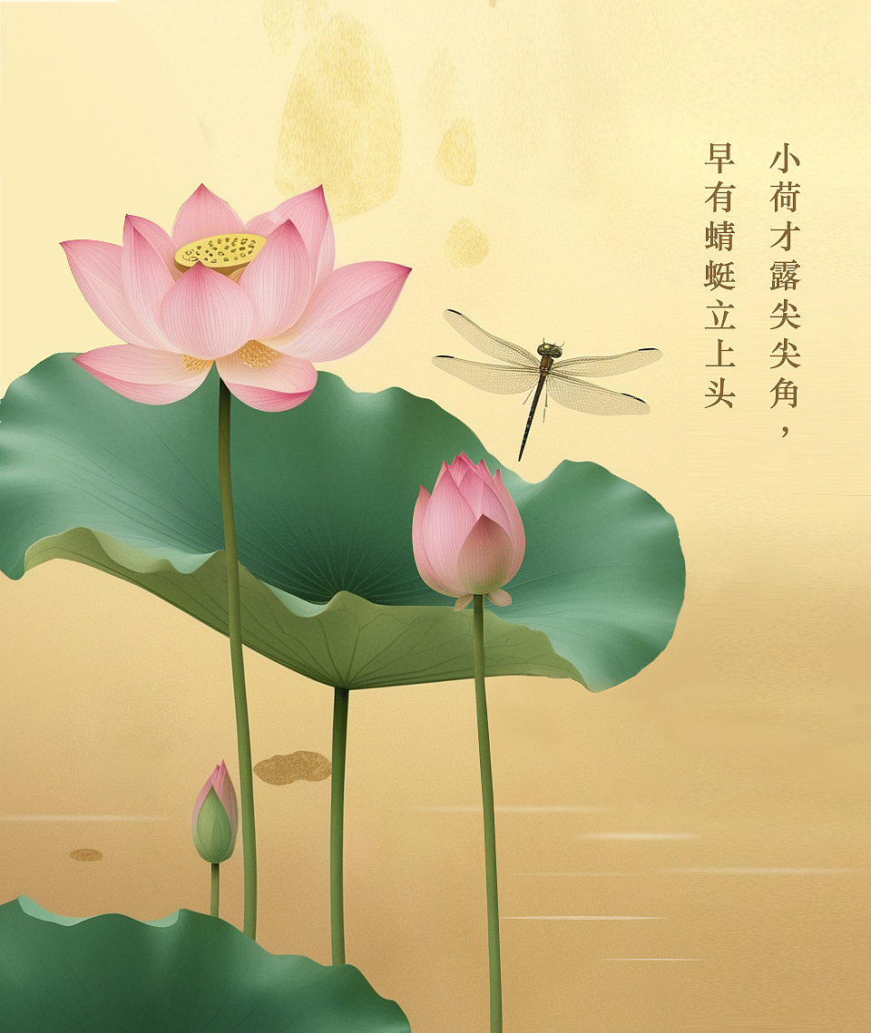 小荷才露尖尖角， 早有蜻蜓立上头（图ZMzY0MDg3NTI0） - AI作品 - 站酷设计师Joyejiao原创素材 - 站酷ZCOOL