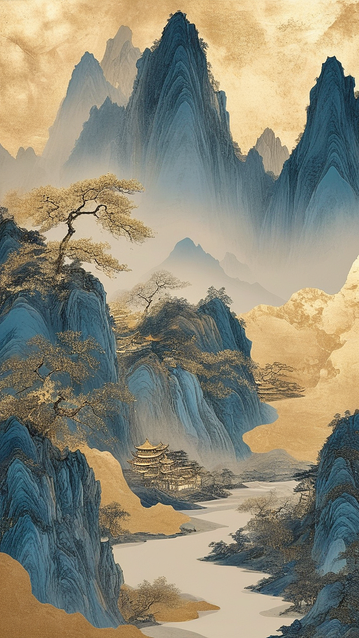 鎏金千里江山图之二（图ZMzY4NTY4OTI0） - AI作品 - 站酷设计师iorl原创素材 - 站酷ZCOOL