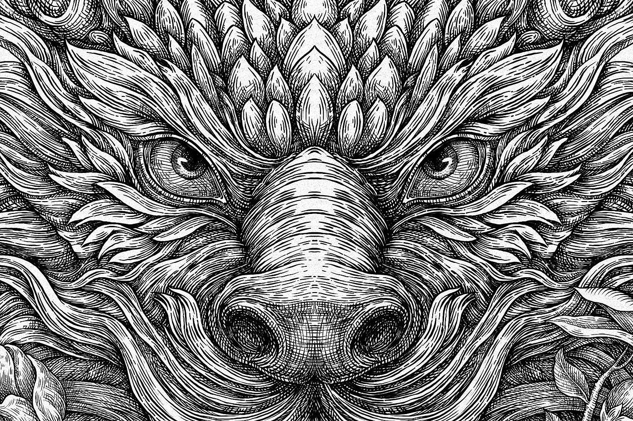 有龙则灵 单色线性版画（图ZMzY4NjI5NzUy） - 商业插画 - 站酷设计师岁月哥原创素材 - 站酷ZCOOL