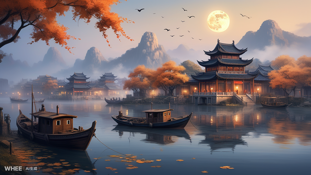 枫桥夜泊（图ZMzY1OTgzNzk2） - AI作品 - 站酷设计师设计世空原创素材 - 站酷ZCOOL