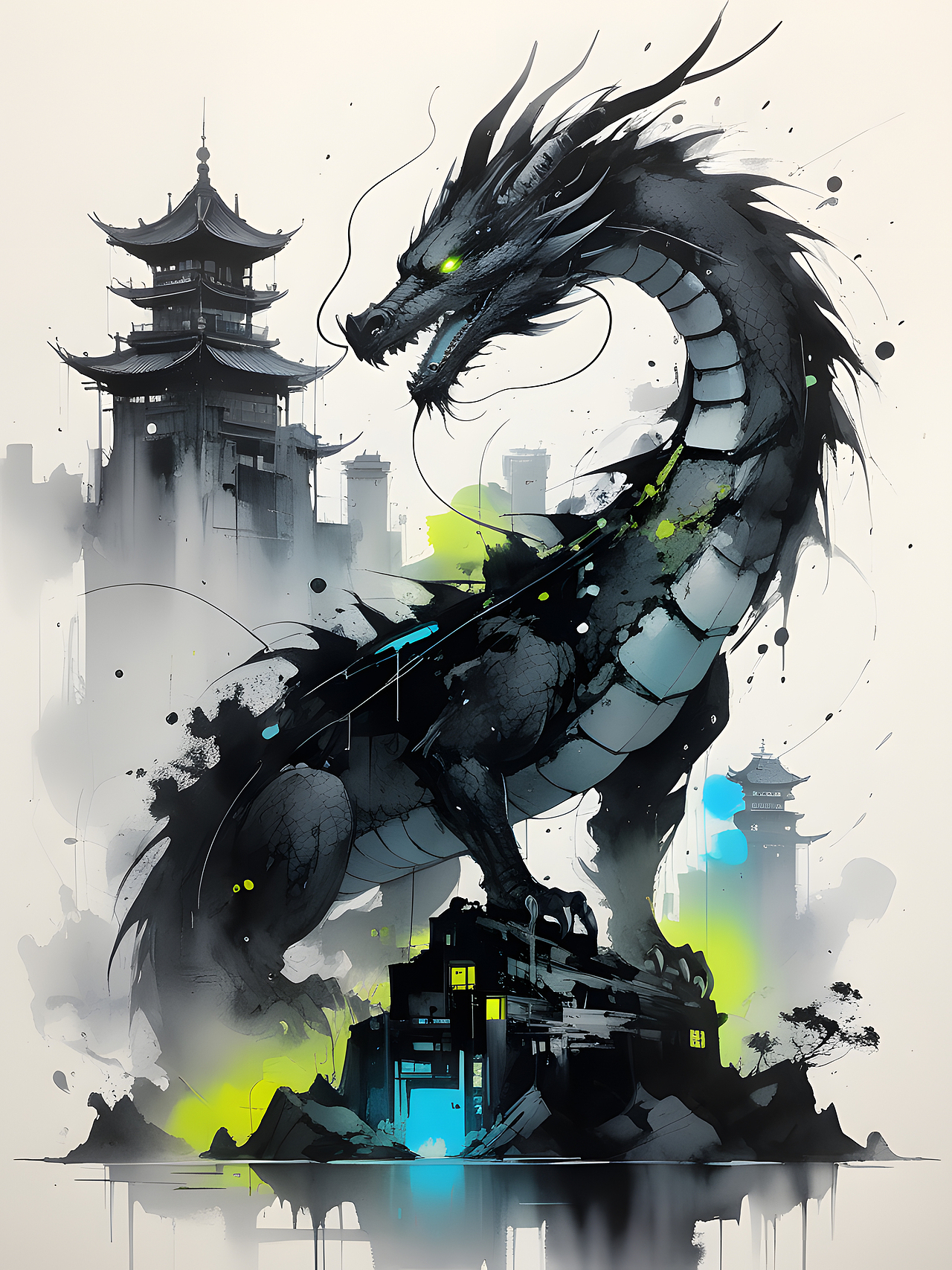 水墨风赛博黑龙（图ZMzU5MDQ3MDc2） - AI作品 - 站酷设计师也不知道叫什么n原创素材 - 站酷ZCOOL