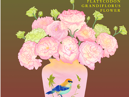 洋桔梗植物插画海报
