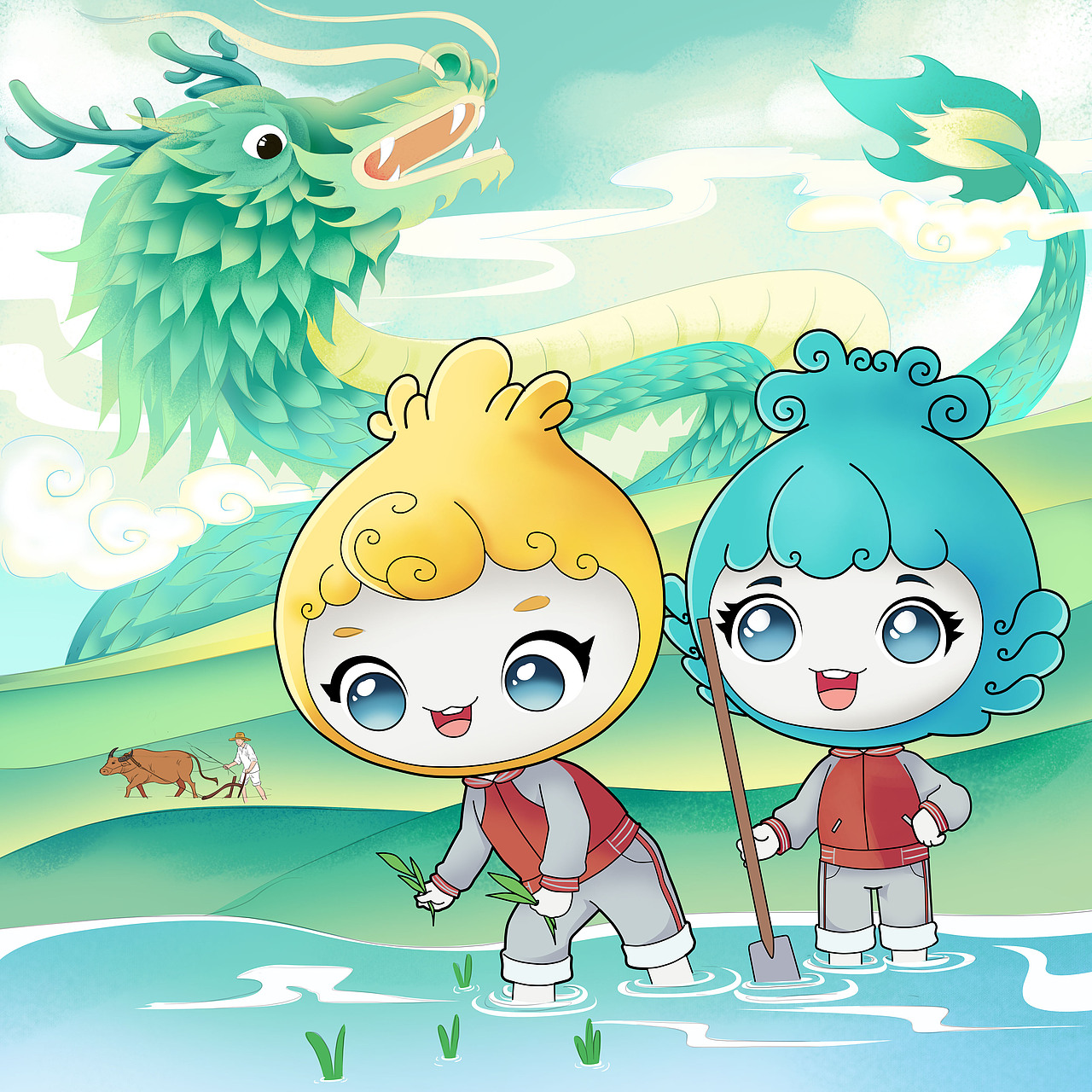 给一学校文化墙设计的插画