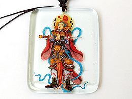 韦陀菩萨像玻璃立体绘画吊坠琉璃画珐琅