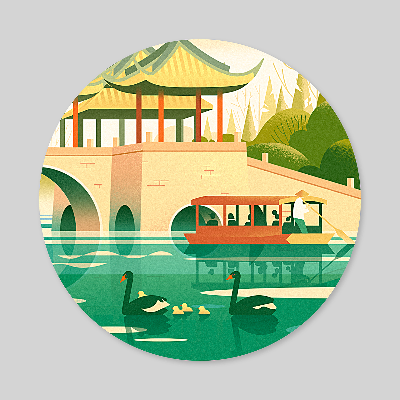 扁平风格场景｜瘦西湖（图ZMzcxMzI0MzMy） - 商业插画 - 站酷设计师YNG724原创素材 - 站酷ZCOOL