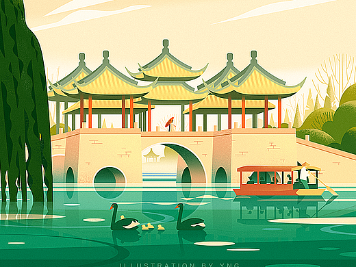 扁平风格场景｜瘦西湖 