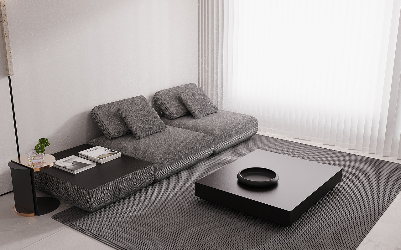 第四十三期keyshot极简客厅场景源文件ks侘寂风场景KSP