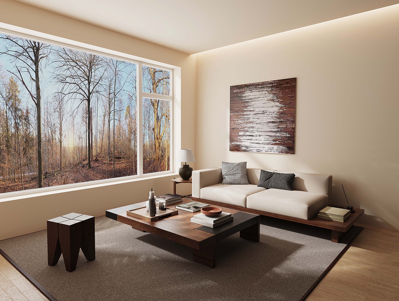 第四十三期keyshot极简客厅场景源文件ks侘寂风场景KSP