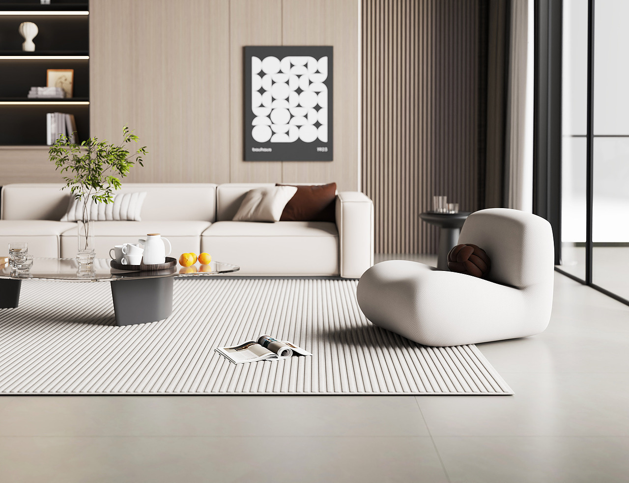 第四十三期keyshot极简客厅场景源文件ks侘寂风场景KSP