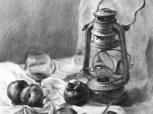 素描静物马灯组合绘画
