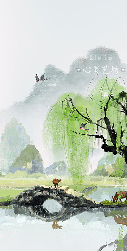 春季节气山水意境插画（图ZMzcxMzMzODIw） - 商业插画 - 站酷设计师心灵艺坊原创素材 - 站酷ZCOOL