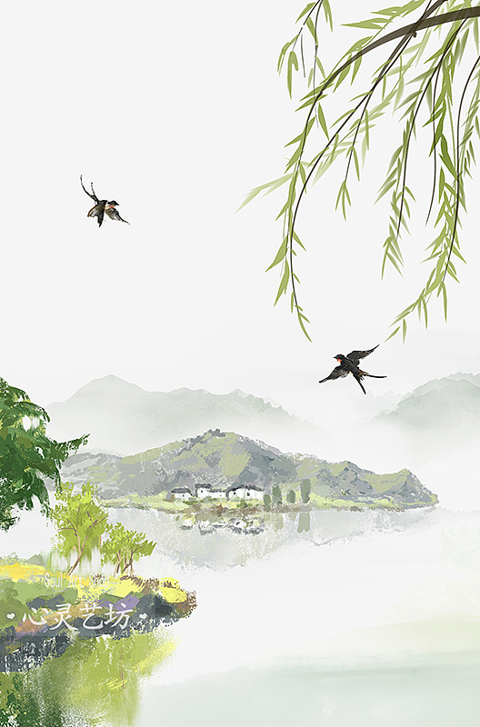 春季节气山水意境插画（图ZMzcxMzMzODI0） - 商业插画 - 站酷设计师心灵艺坊原创素材 - 站酷ZCOOL