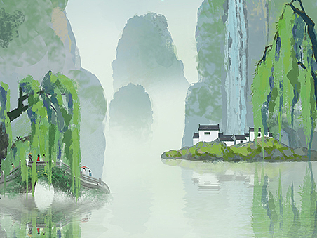 春季节气山水意境插画