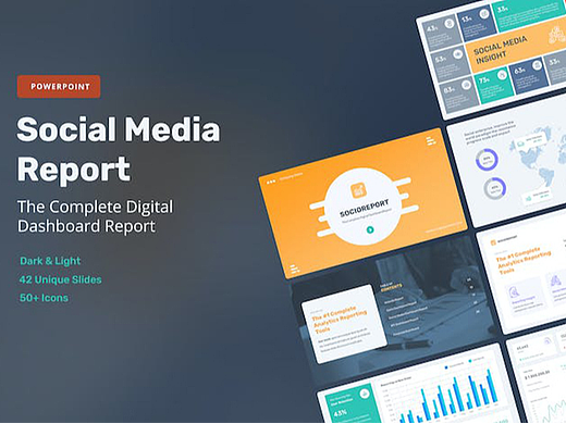 42页社交媒体报告网络财务数据分析通用国外PPT模板