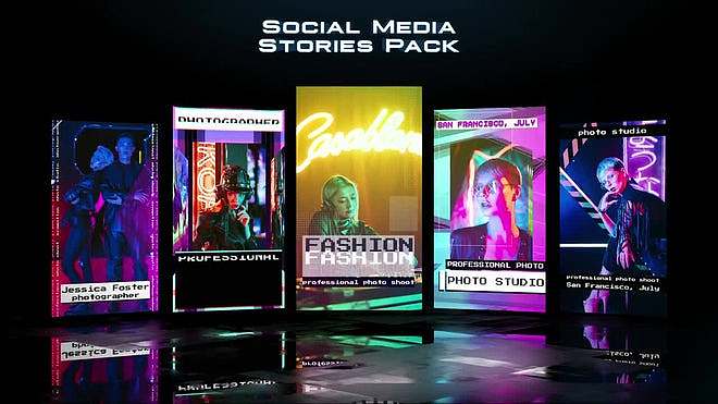 AE模板|竖屏创意时尚潮流动画社交媒体视频片头