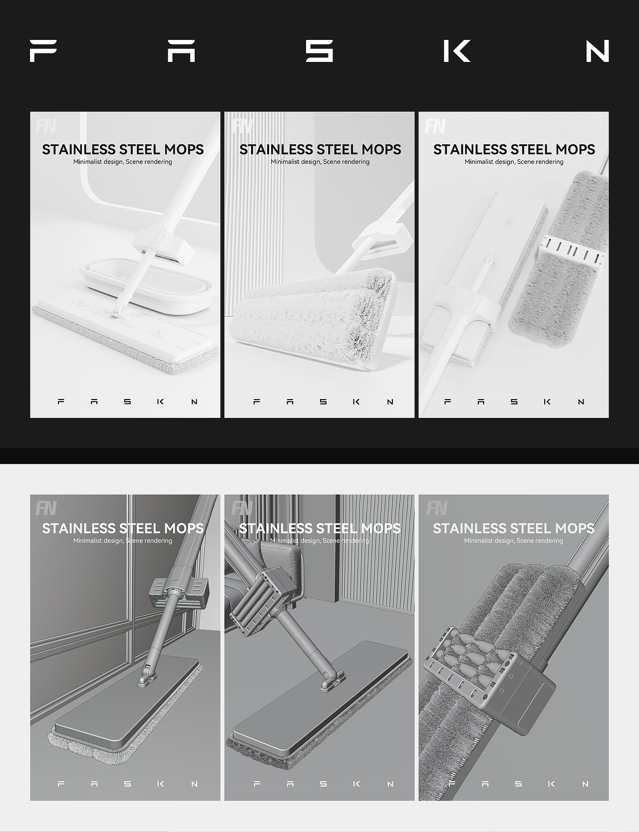 钢韧洁界，洁净美学 —— 不锈钢免手洗拖把渲染赏鉴（图ZMzcxMzg4NTIw） - 产品 - 站酷设计师faskn原创素材 - 站酷ZCOOL