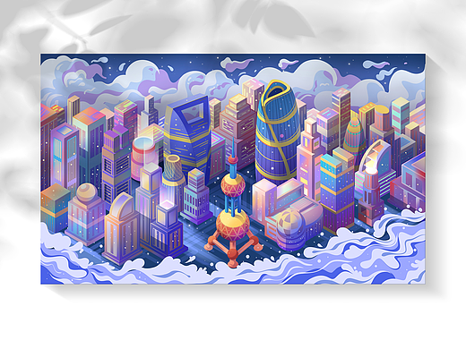 上海，广州城市景观原创插画