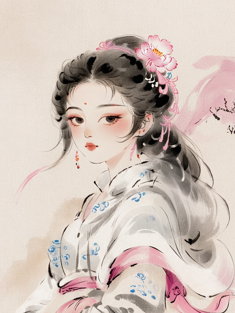 水墨风·粉黛佳人 AI演绎（图ZMzcxNDA0Mjky） - 创作习作 - 站酷设计师ponyoya原创素材 - 站酷ZCOOL