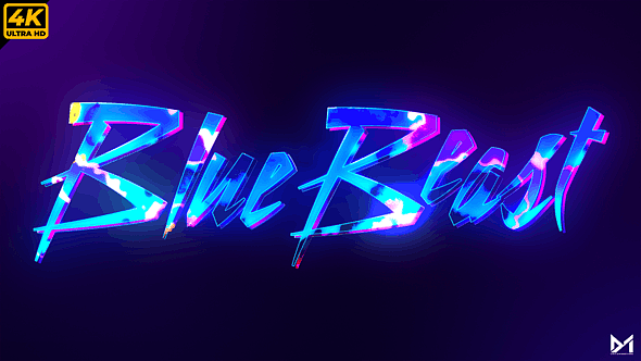 AE模板|独特蓝色野兽标志LOGO演绎电影游戏预告片片头