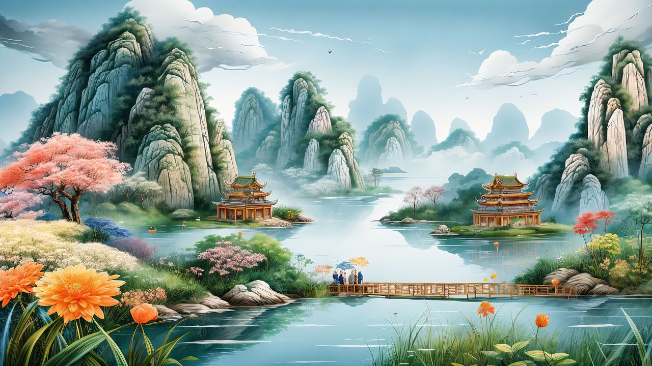 AI作画《晨光江影》(图ZMzcxNDg1MTIw) - AI作品 - 站酷设计师那年故事原创素材 - 站酷ZCOOL